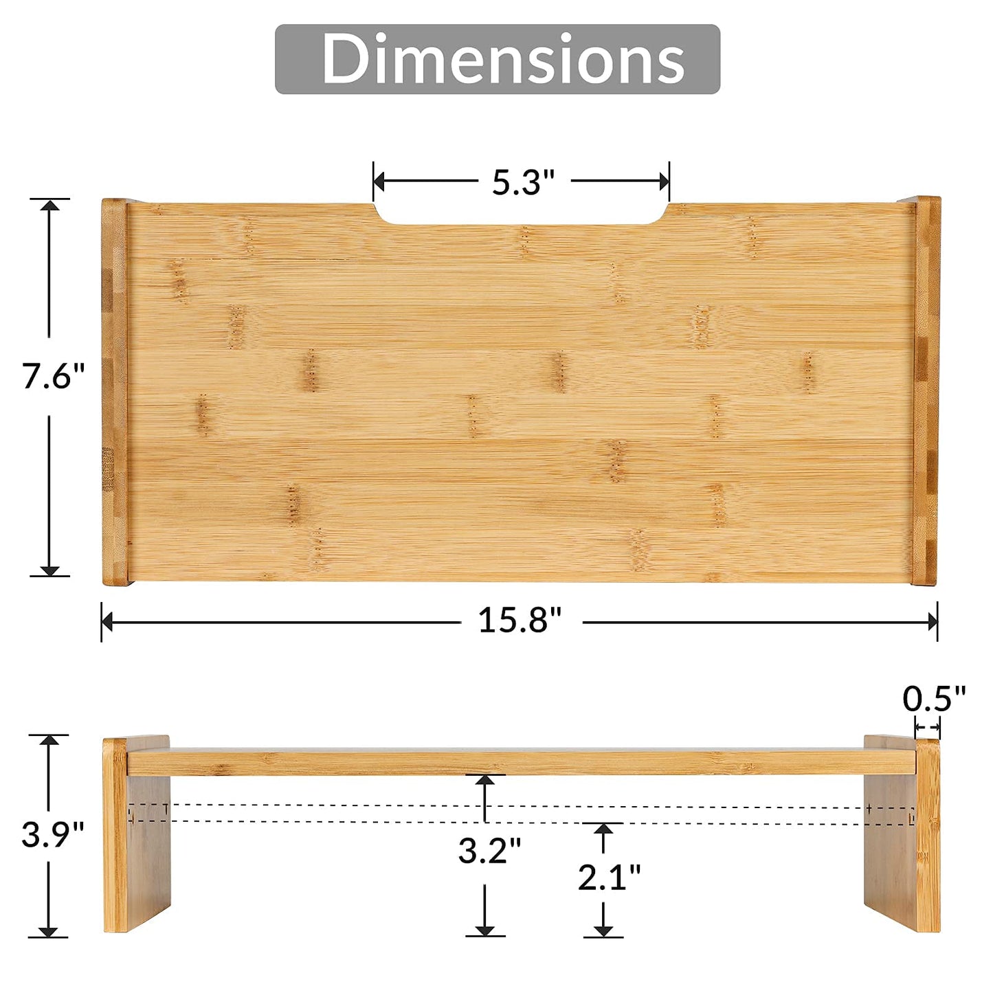 KINLINK Solid Wood Monitor Stand Riser, Monitor Riser with 2 Adjustable Height, 15.8 inch Computer Riser for Computer, iMac, PC, Printer, Computer Monitor Stand for Home & Office, Natural
