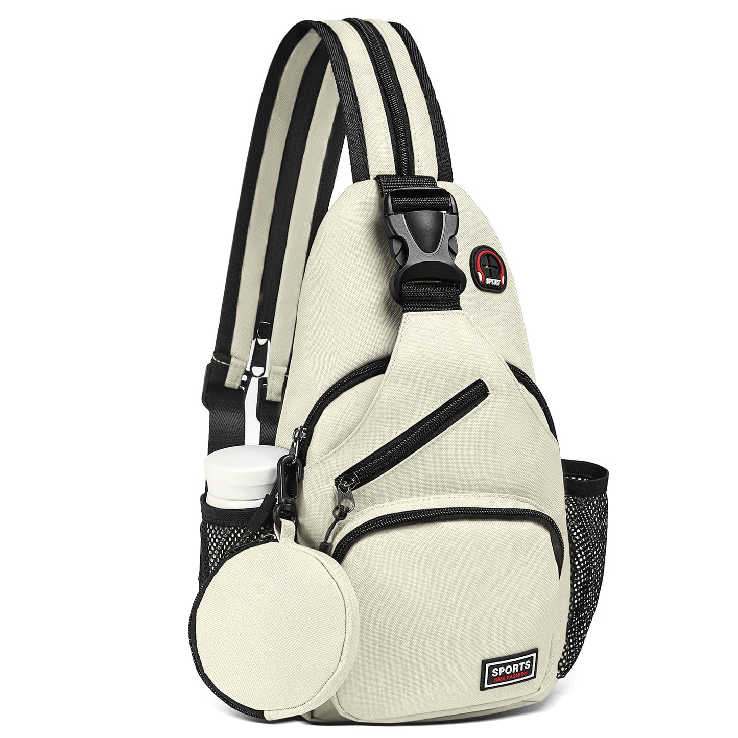 SUIKIHUM Convertible Sling Bag with Coin Pocket, 7.9" Tablet Crossbody Mini Backpack with Headphone Jack Casual Pack for Women Men Travel, White