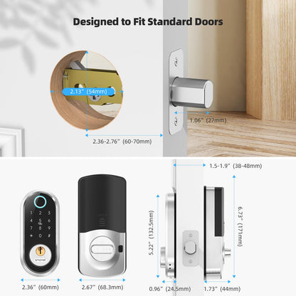 Smart Keyless Entry Door Lock - Fingerprint Electronic Deadbolt Touchscreen Keypad SMONET Biometric Digital Bluetooth Door Lock Smart Deadbolt Compatible with Alexa for Homes and Hotel