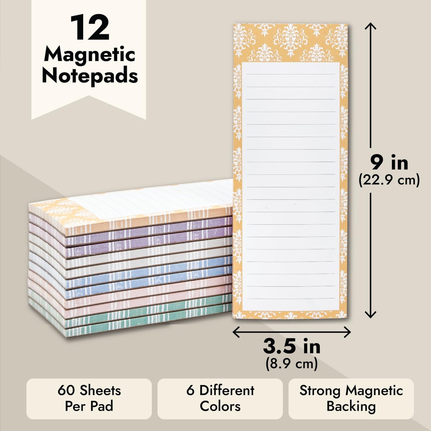 Juvale Magnetic Note Pads for Refrigerator - 60-Sheet Grocery List Notepads with Magnet - Magnetic Shopping List Pad for Fridge - 3.5 x 9 in, Multi, Pack of 12