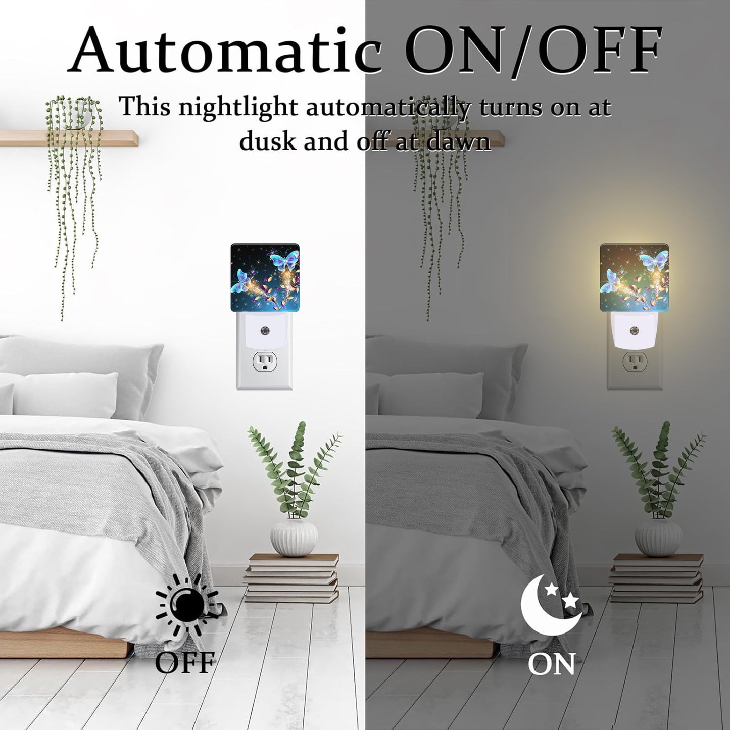 Magical Butterflies with Flowers Night Light Plug into Wall, Glitter Sparkle Butterfly Dusk to Dawn Night Light Plug in,0.5w Energy Saving Sleep Friendly NightLight for Kids Boys Girls Home Decor