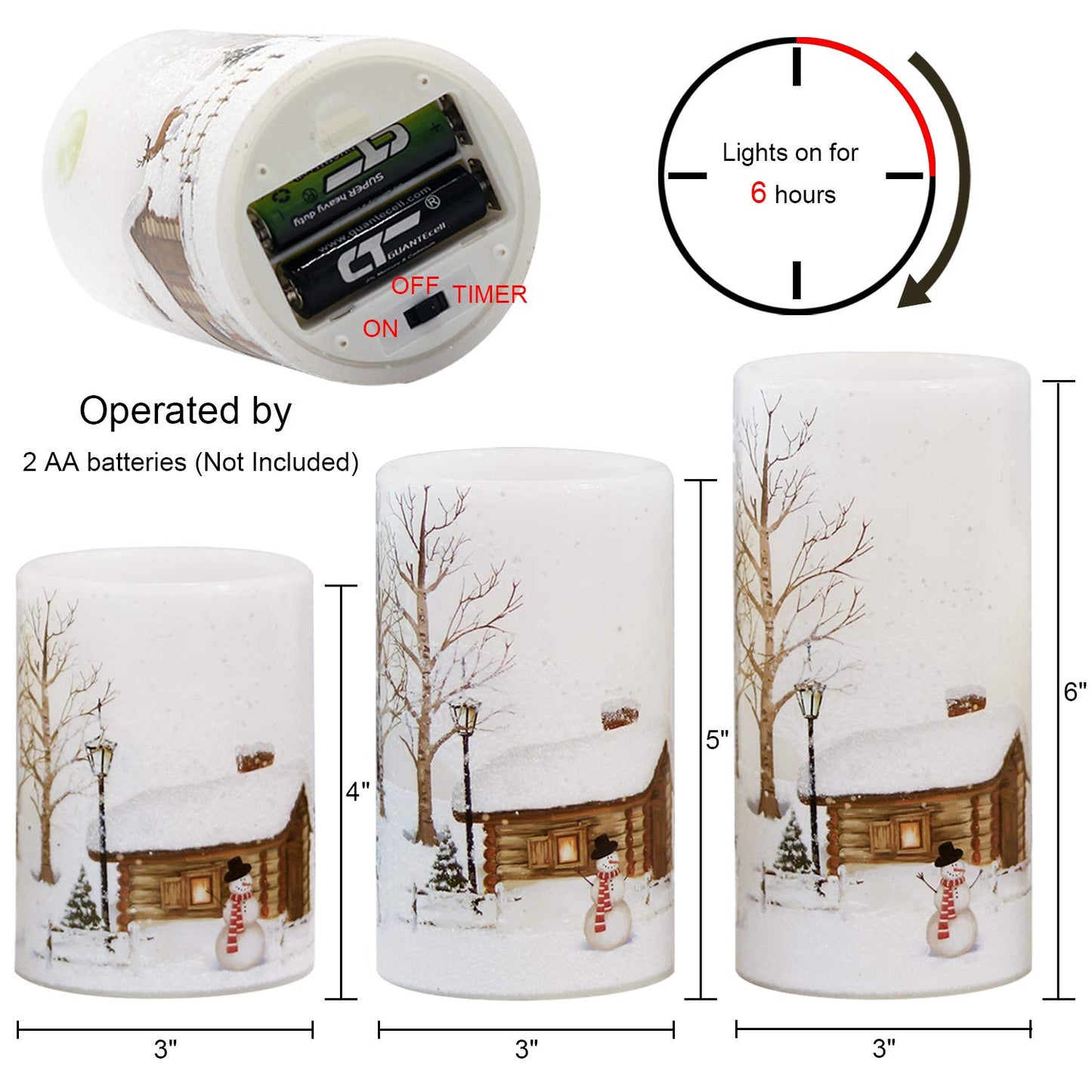GenSwin Christmas Snowman Flameless Candles Flickering Battery Operated with Timer, Real Wax Led Pillar Candles Warm Light, Christmas Snowman Deer Home Decor Gift(Pack of 3)