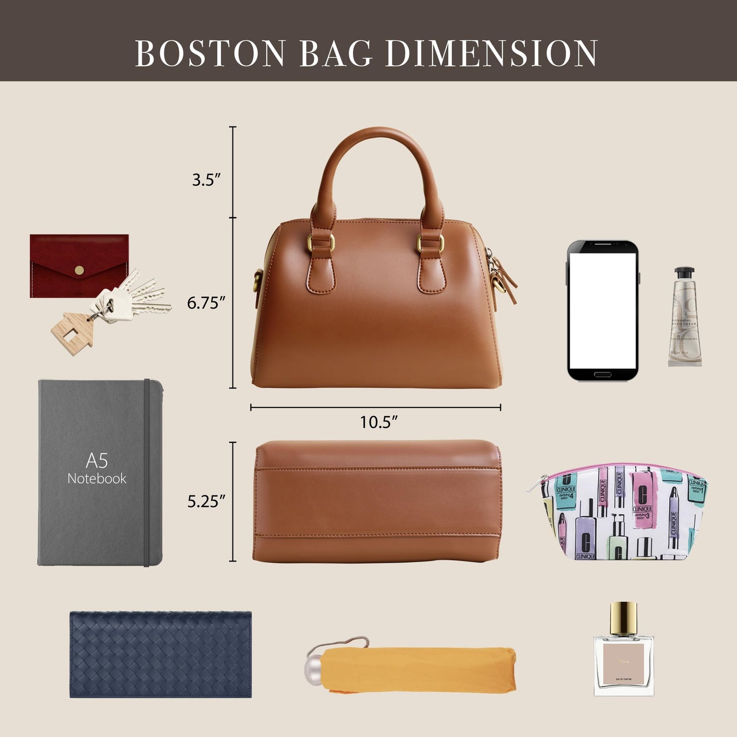 Vintage Vegan Leather Boston Bag for Women (BROWN)