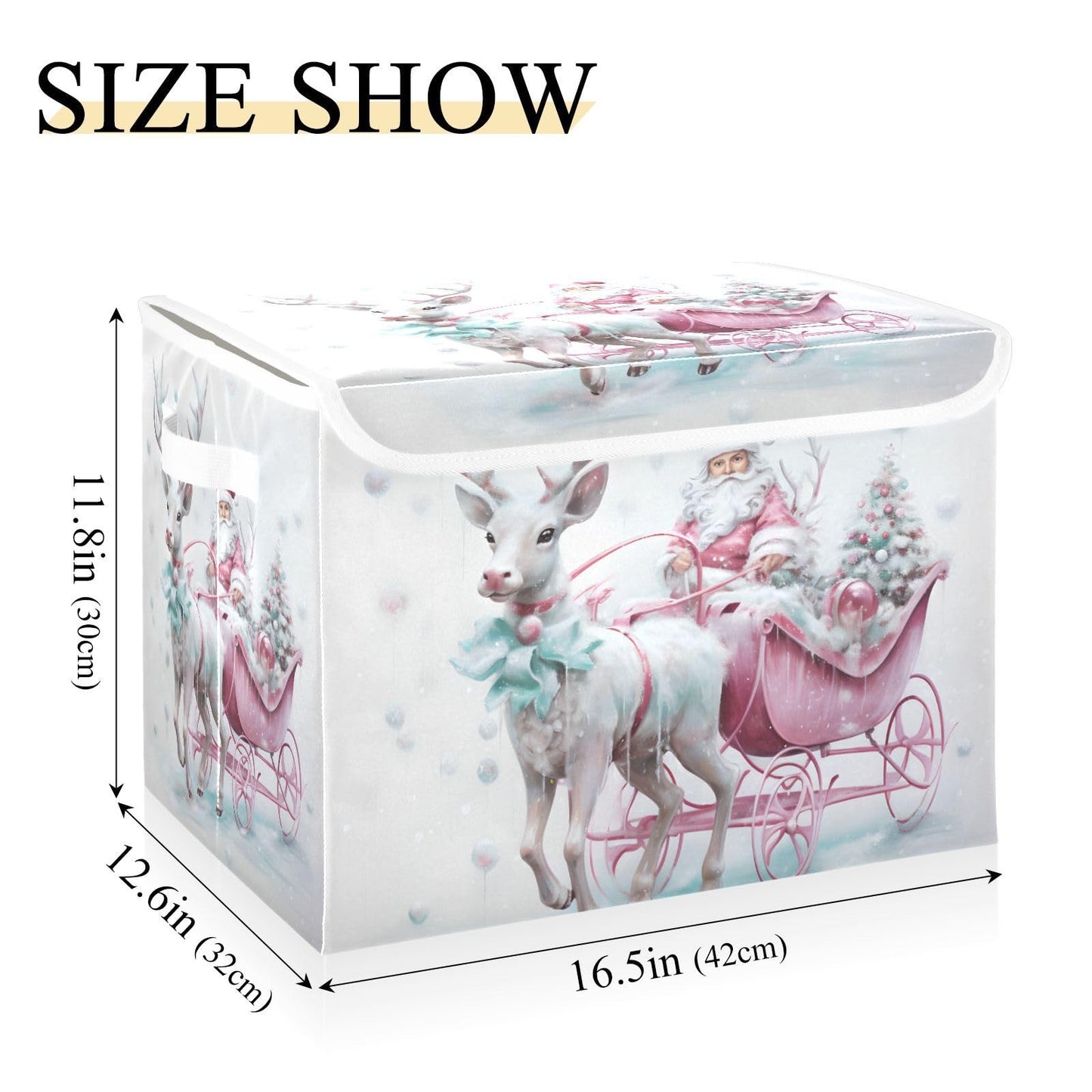 Christmas Baskets Collapsible Storage Bins with Lids, Christmas Santa Claus Pink Reindeer Storage Boxes Clothes Baskets for Organizing