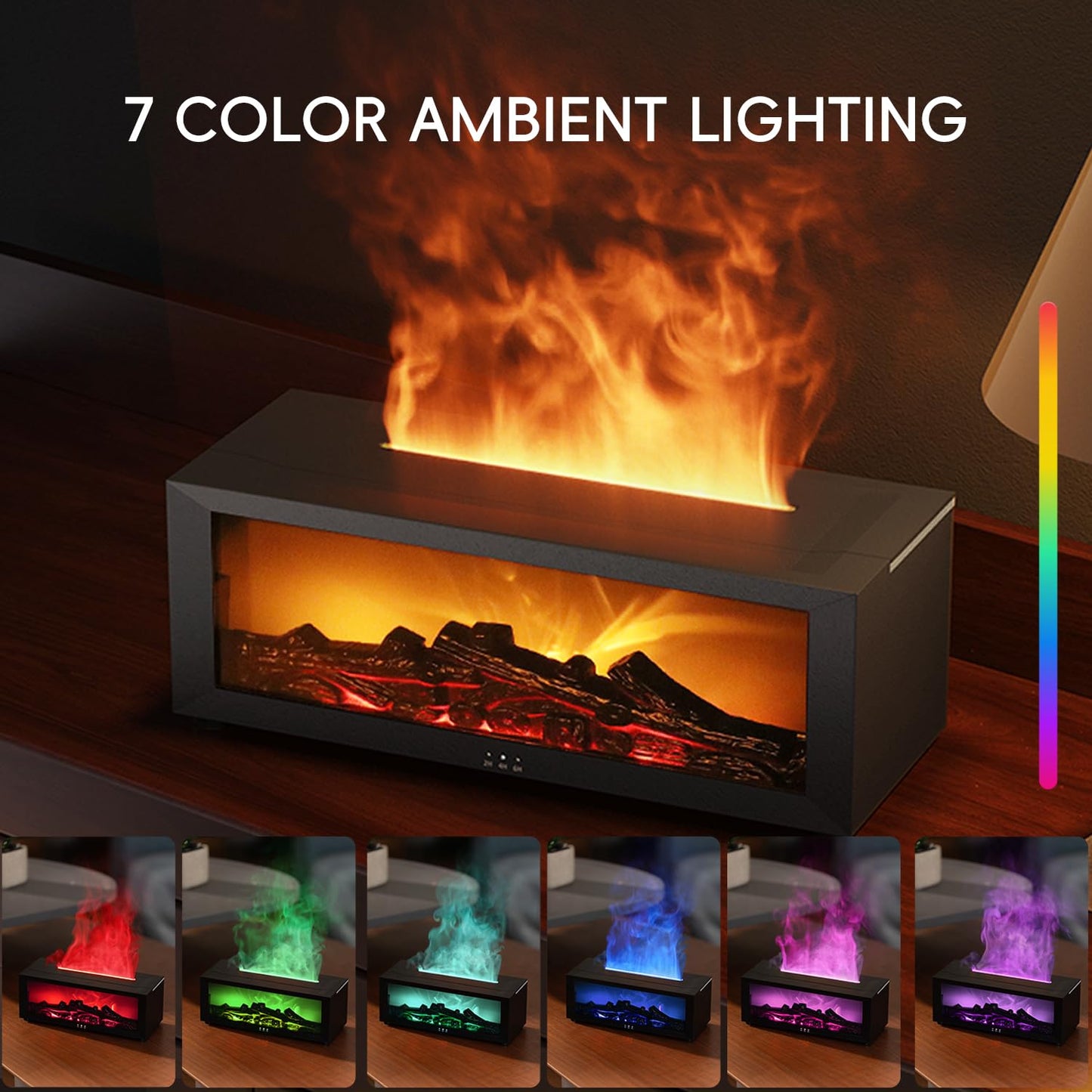 YALEDI Essential Oil Diffuser, 7 Colors Fireplace Flame Fire Oil Diffuser, 150ml Ultrasonic Aromatherapy Humidifier, Scent Diffuser with Remote Control & Timer for Home,Bedroom,Office,Yoga (White)