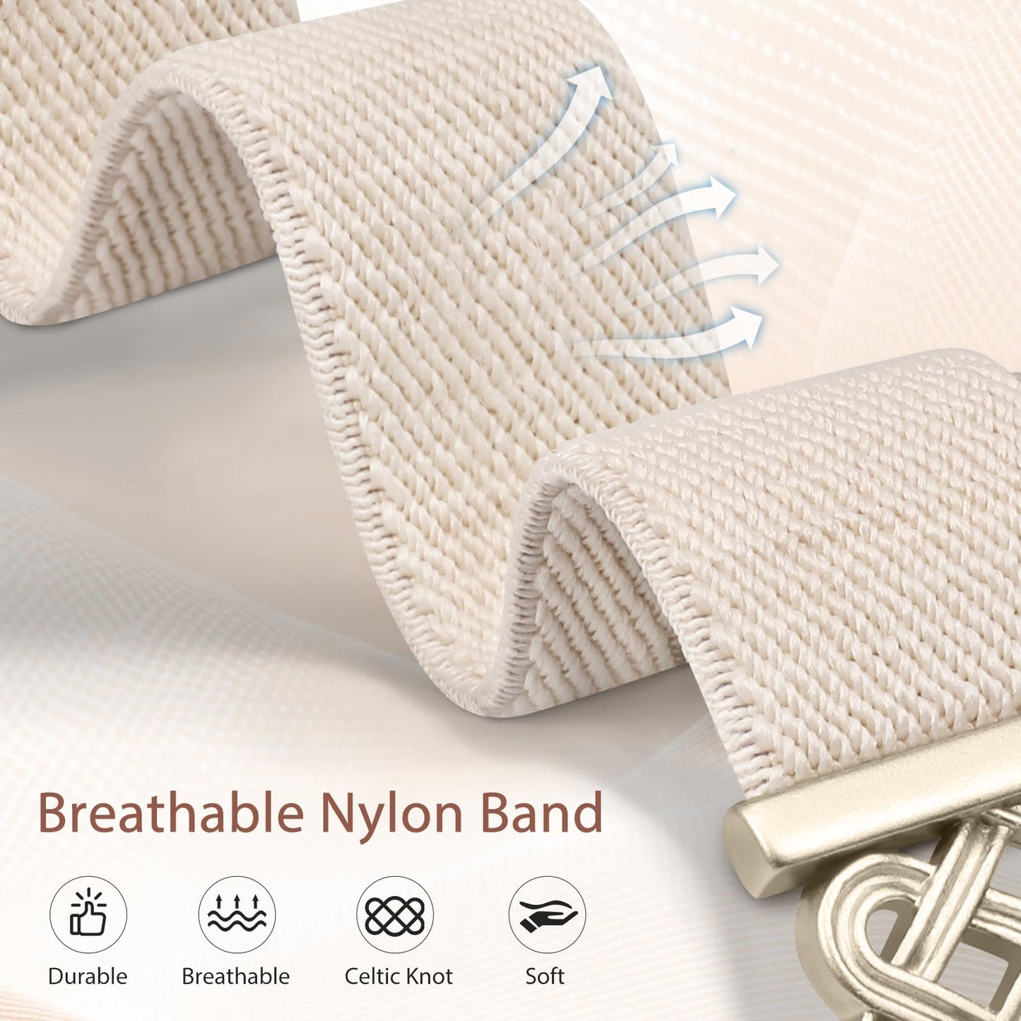 Minyee Magnetic Stretchy Band Compatible with Samsung Galaxy Watch 7/6/5/4/FE/Active 2 40mm 44mm/Watch 6 Classic 43mm 47mm/5 Pro 45mm Women, Celtic Knot Soft Elastic Nylon Fabric Strap,Champagne Gold