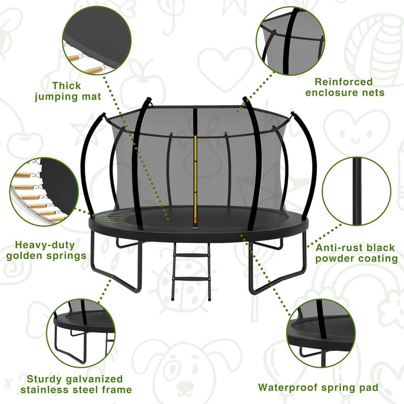 14FT Outdoor Kids Trampoline - Safety Enclosure Net & Ladder, ASTM Approved, Rust-Resistant Frame