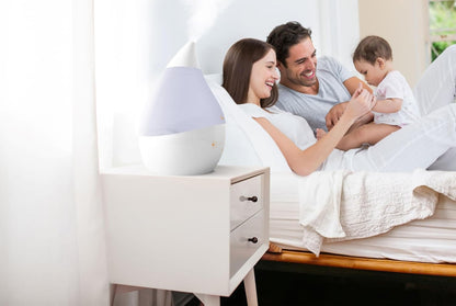 Crane 4-in-1 White Drop Ultrasonic Cool Mist Humidifier with Sound Machine, Night Light, Aroma Tray, 1 Gallon Top Fill White