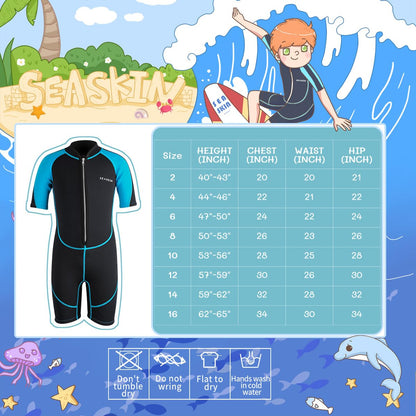 Seaskin Kids Wetsuit for Boys Toddlers, 2mm Front Zipper Shorty Wetsuits, Neoprene Thermal Swimsuits for Diving Surfing Swim Lessons Size 6