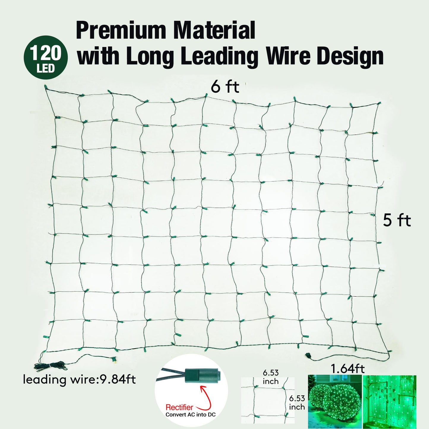 Sylampow Led Green Christmas Net Lights Outdoor Christmas Bushes Lights 120Led 6ftx5ft, Connectable Outdoor Indoor Mesh Net Lighting for Xmas Holiday, Garden, Lawn, Shrubs, Trees, Bushes Decorations