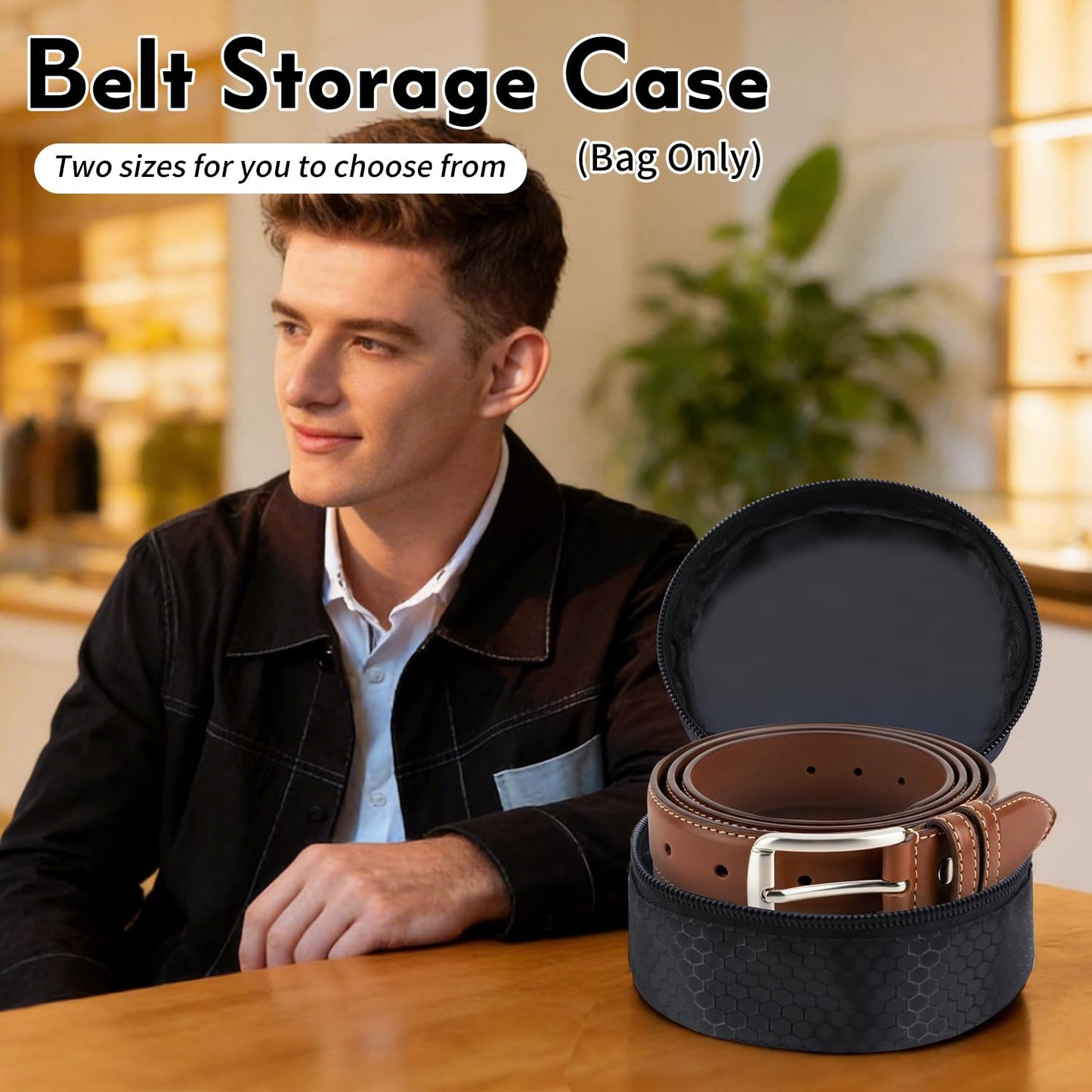 TUSIASC Belt Organizer Case,Travel Belt Storage Holder for Closet Drawer,Display Case for Belts,Ties,Portable Container Storage Holder,Height 3.9inch(Bag Only)