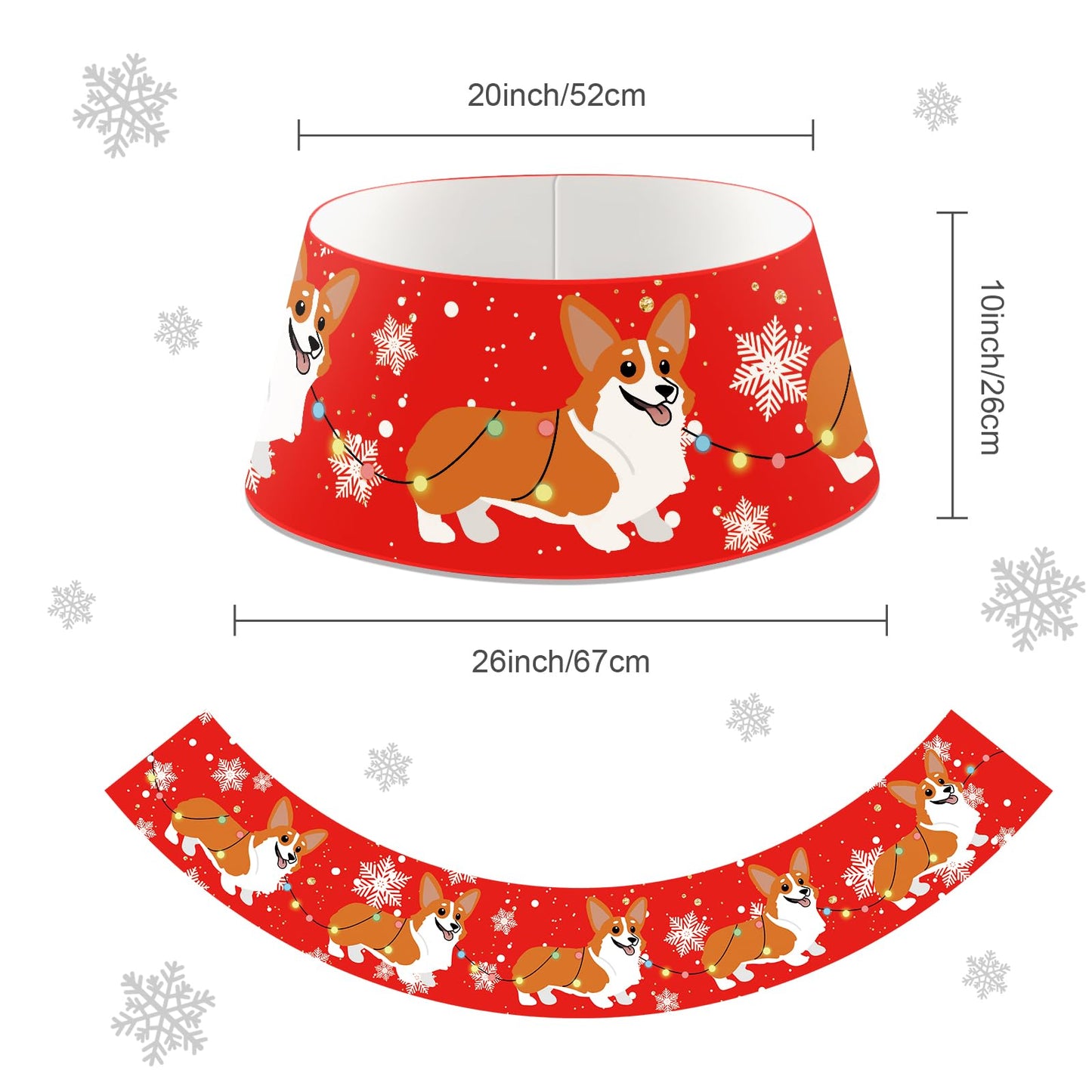 Dog Christmas Tree Collar Corgi Christmas Decor Red Tree Skirt with LED Light Ring Base Cover for Christmas Trees Decoration Holiday Indoor Outdoor