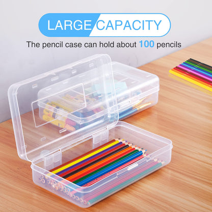 Sooez 3 Pack Pencil Case, Large Hard Pencil Box Bulk, Clear Crayon Box Marker Pen Organizer, Plastic Storage Container with Snap Lid, Stackable Art Craft Organizer Back to School Supplies, Clear
