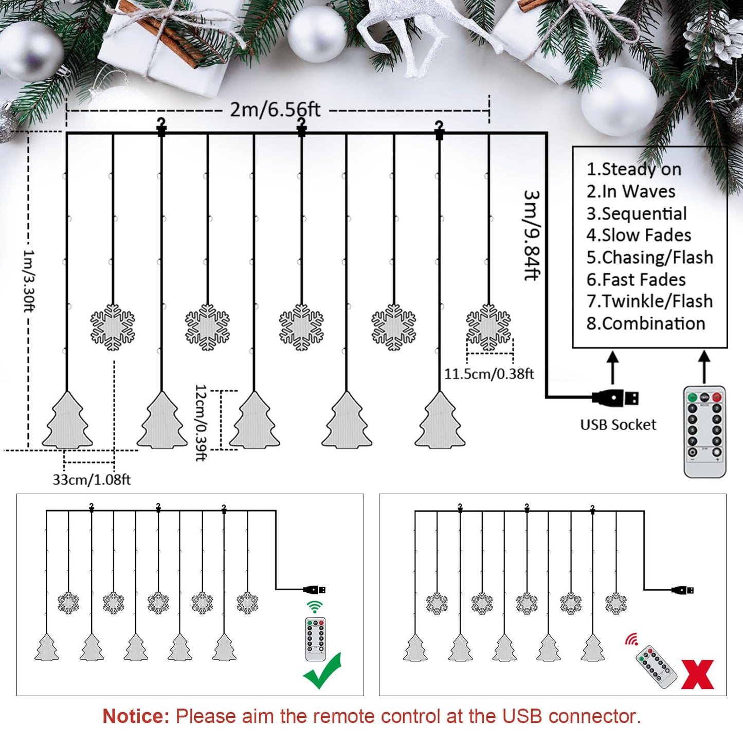 BLOOMWIN Christmas Window Lights Indoor - 2M 160 LED Christmas Window Decorations, Snowflake Curtain Hanging Fairy String Icicle Lights for Xmas Noel Bedroom Holiday Home Outdoor, Cold White USB