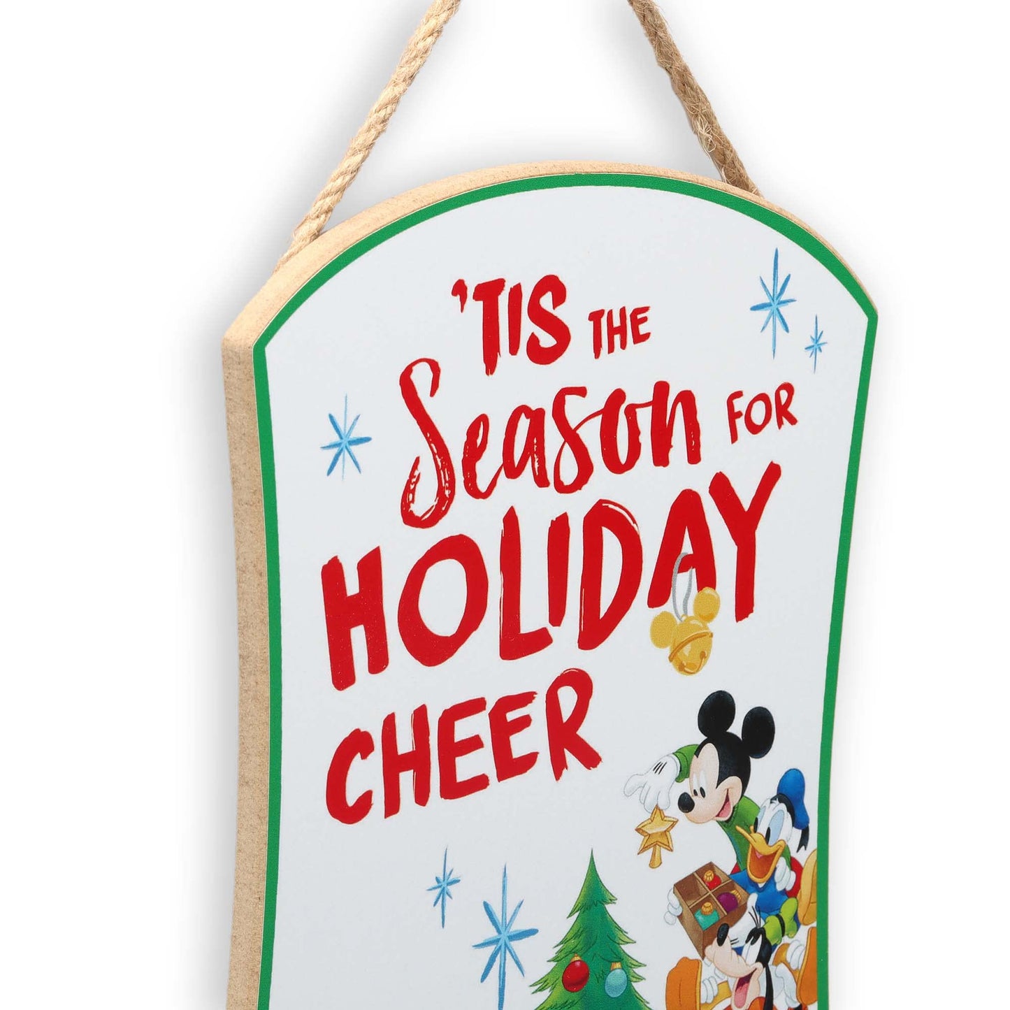 Open Road Brands Disney Mickey Mouse and Friends Holiday Cheer Hanging Wood Wall Decor - Cute Mickey Mouse Christmas Sign