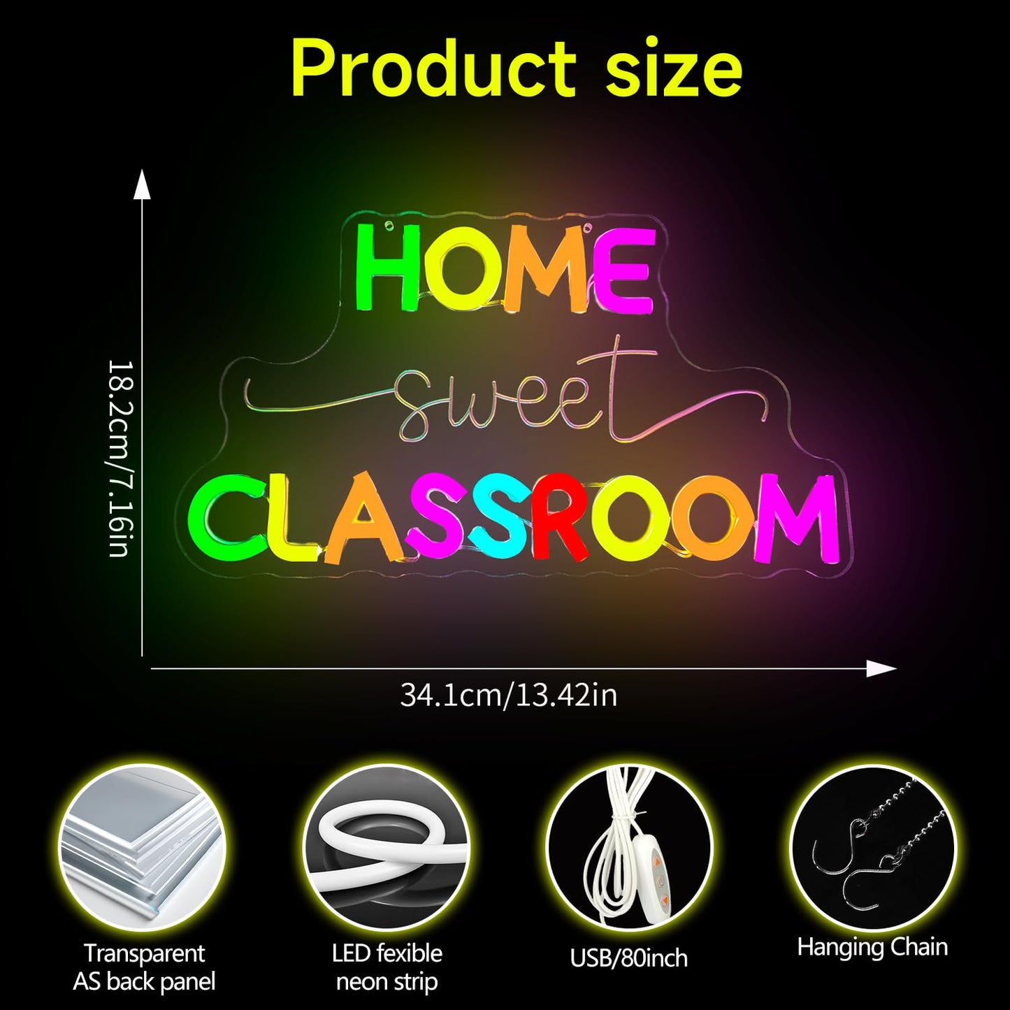 Home Sweet Classroom Neon Sign for Wall Decor School Led Sign Dimmable Teacher Neon Light Up Signs for Teacher Gift Classroom Decoration Classroom Backdrop Aesthetic Student Study Room