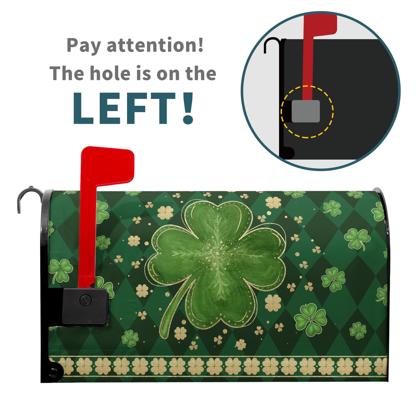 Sweetshow St.Patrick's Day Mailbox Covers Magnetic Standard Size 18" X 21",Green Shamrock Clovers Mailbox Wraps Post Letter Box Cover for Outside Garden Yard Decor