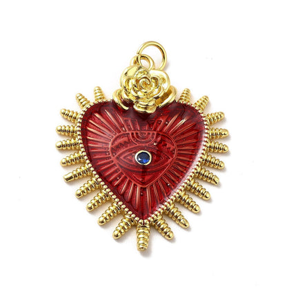 Stiesy Gothic Heart with Rose Charms 10Pcs, 18K Gold Plated Cubic Zirconia Charms Enamel Lucky Eye Pendant Charm Bulk for DIY Protection Jewelry Making Halloween Craft Decoration