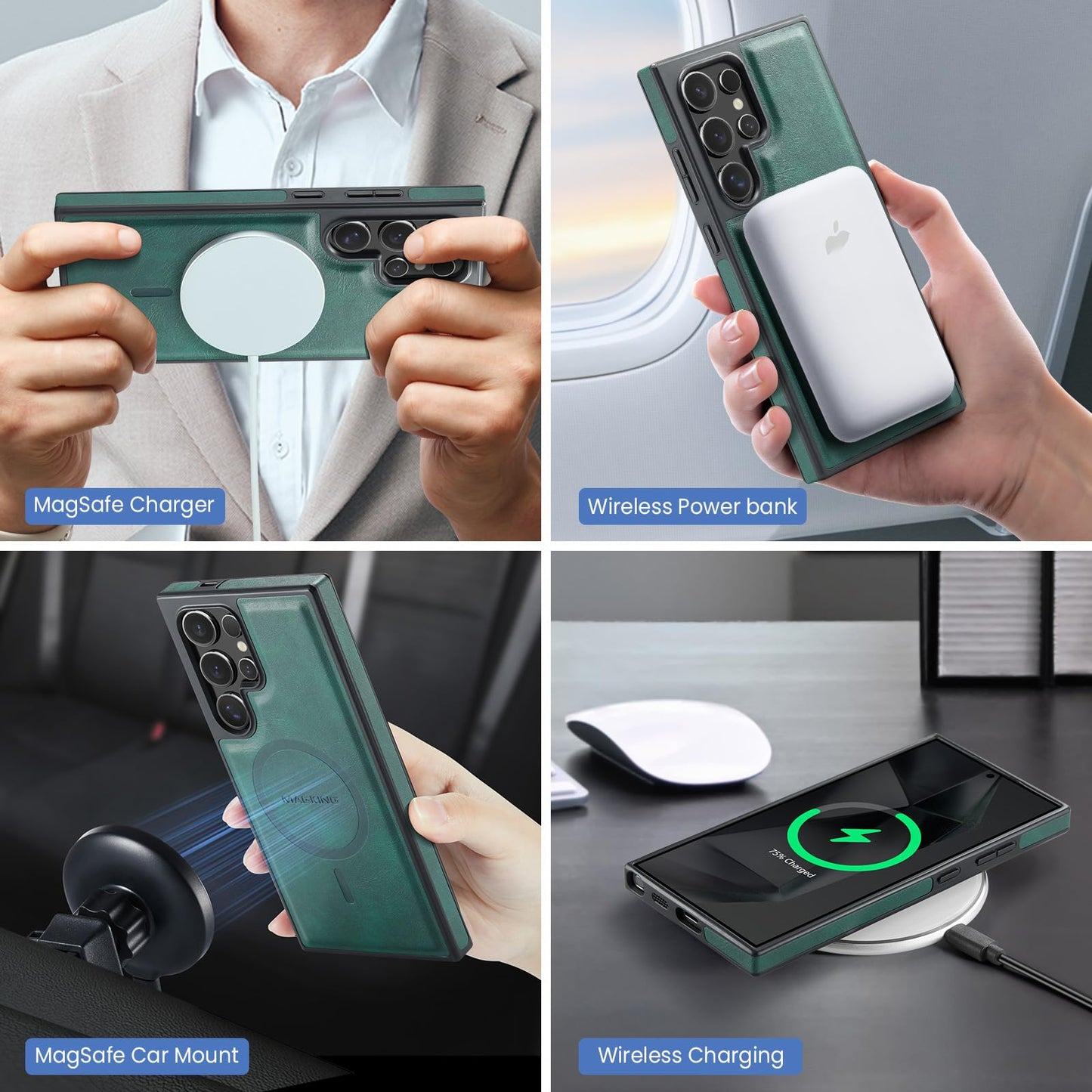 Konstreet for Samsung Galaxy S26 Ultra 2 in 1 Detachable Card Bag Wallet Case Durable Leather Wallets Magnetic Card Holder 4 Card Slots Ring Stand RFID Blocking Green