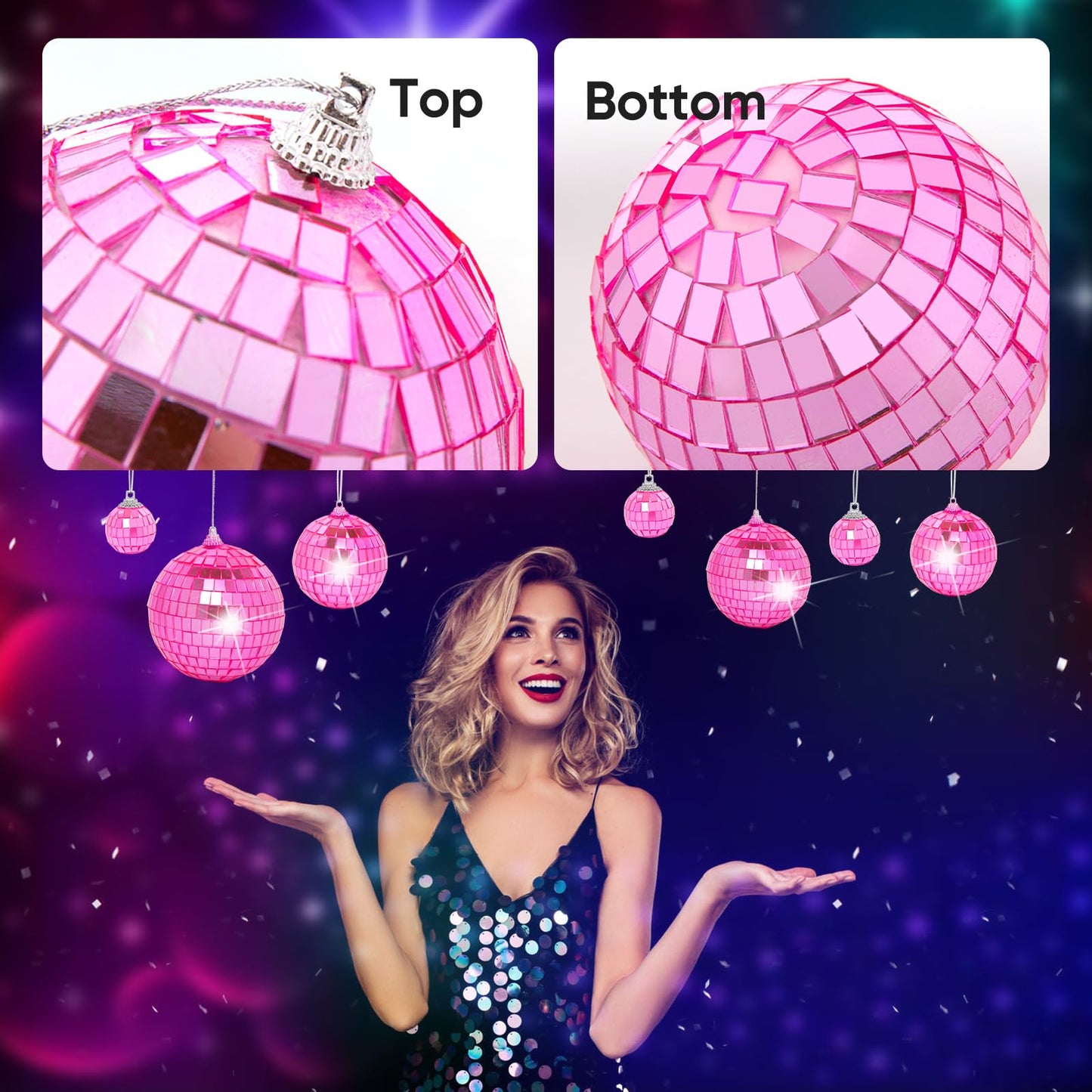Mini Pink Disco Ball Ornaments: 28 Pack Small Disco Balls Decorations Different Sizes - Pink Disco Party Decorations Bulk for Christmas Tree Cake Room Birthday (1.2 Inch, 1.6 Inch, 2 Inch, 2.4 Inch)