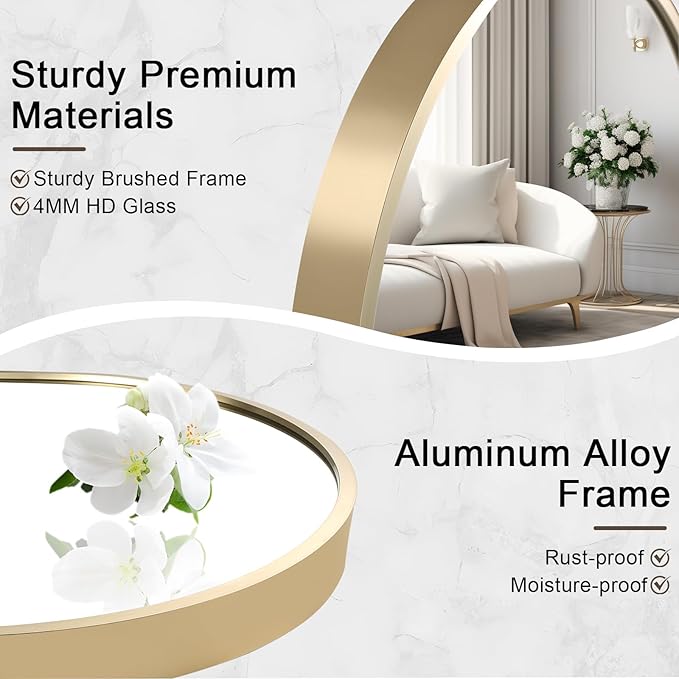 26x38 inch Oval Bathroom Mirror, Gold Vanity Wall Mirror with Brushed Metal Frame, Oval Mirrors for Bathroom, Entryway, Over Sink, Living Room