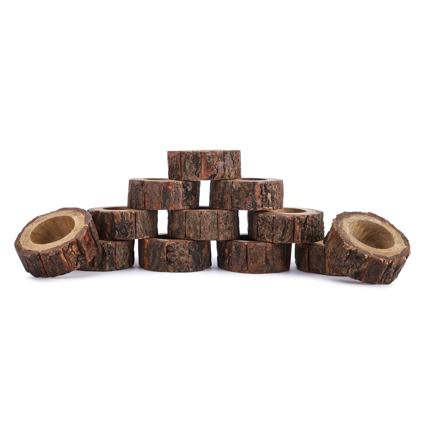 Ajuny Napkin Rings Wooden Set of 12 Handmade 1.5 Inch Decorative Round Shaped Holders with Bark Edge Natural Design for Table Dining Parties Special Occasions Kitchen & Home Decor Gift