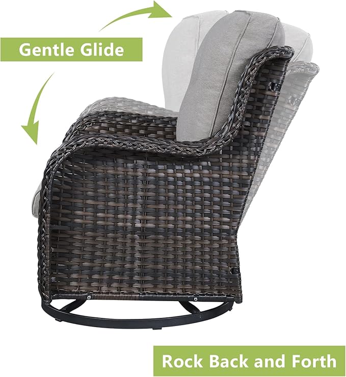 Rilyson Wicker Patio Furniture Set - 7 PC Rattan Outdoor Sectional Conversation Sets with 4 Swivel Rocking Chairs,2 Ottomans and 1 Sofa for Porch Deck Garden(Brown/Grey)