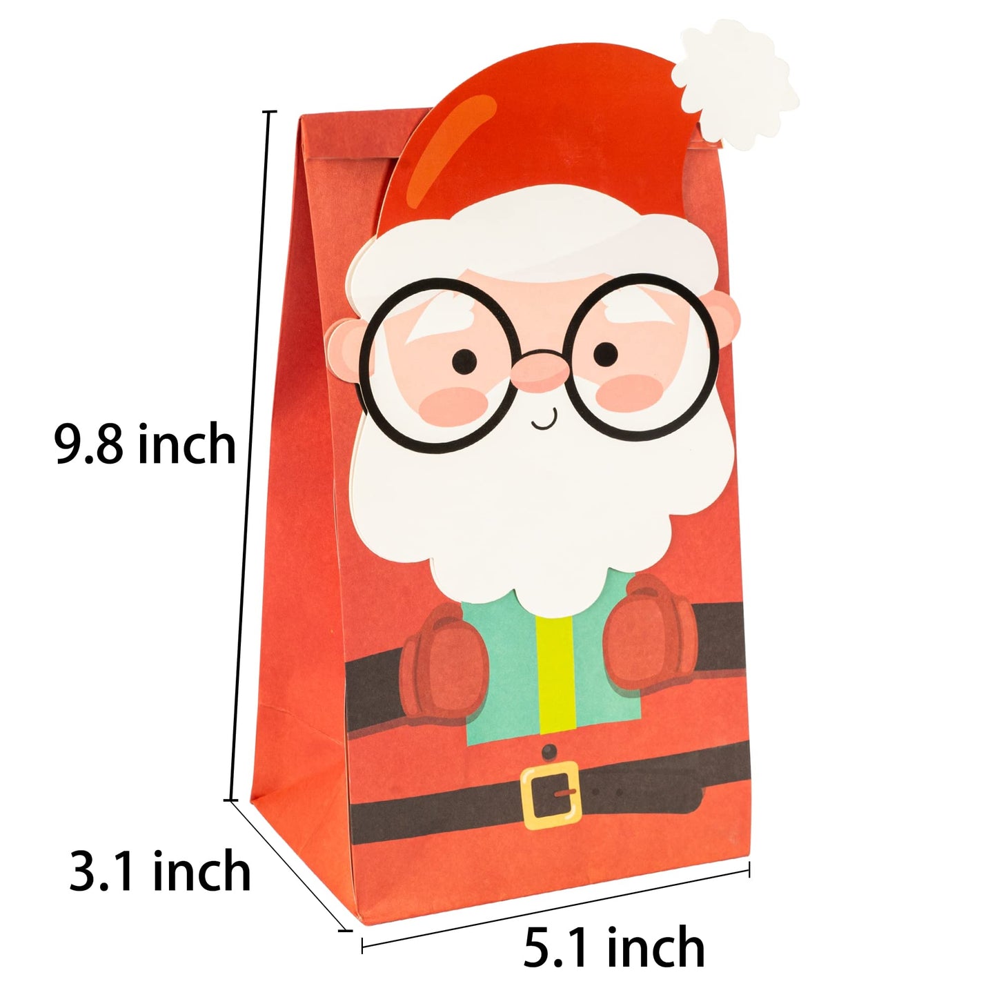 Uptotop 24 Pack 2D Christmas Treat Bags with 6 Assorted Designs, Xmas Kraft Paper Bags for Holiday Cookie Candy Party Favor Supplies Decor