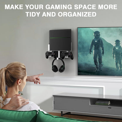 Wall Mount Kit with Detachable 2 Controller Holder & Headphone Hanger, Mount On The Wall Or On The Back Of The TV, Wall Mount Compatible with PS4, White