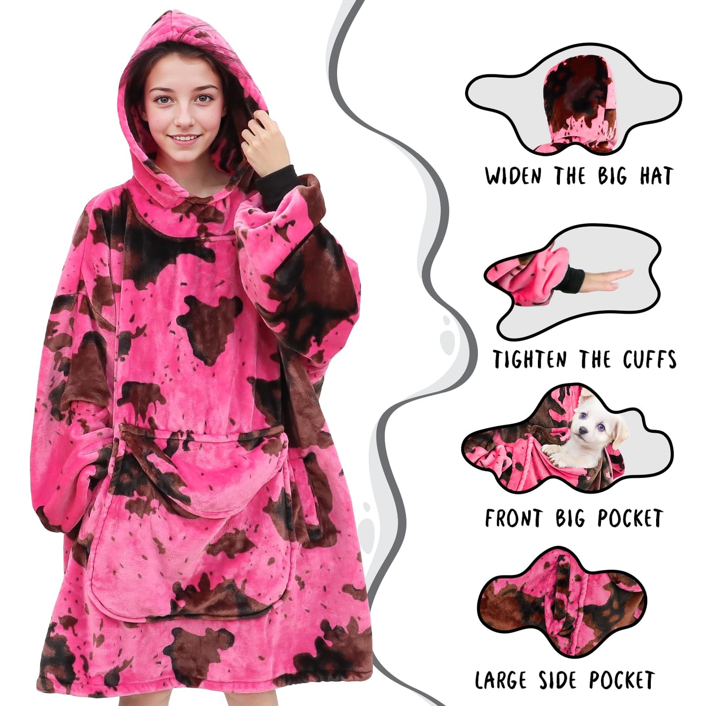 KIVEE Wearable Blanket Hoodie for Women, Oversized Fleece Sweatshirt Blanket with Hood Pocket, Gifts for Women Mom Girlfriend Christmas, Pink Wife Birthday Gifts Ideas