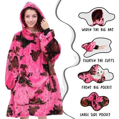 KIVEE Wearable Blanket Hoodie for Women, Oversized Fleece Sweatshirt Blanket with Hood Pocket, Gifts for Women Mom Girlfriend Christmas, Pink Wife Birthday Gifts Ideas