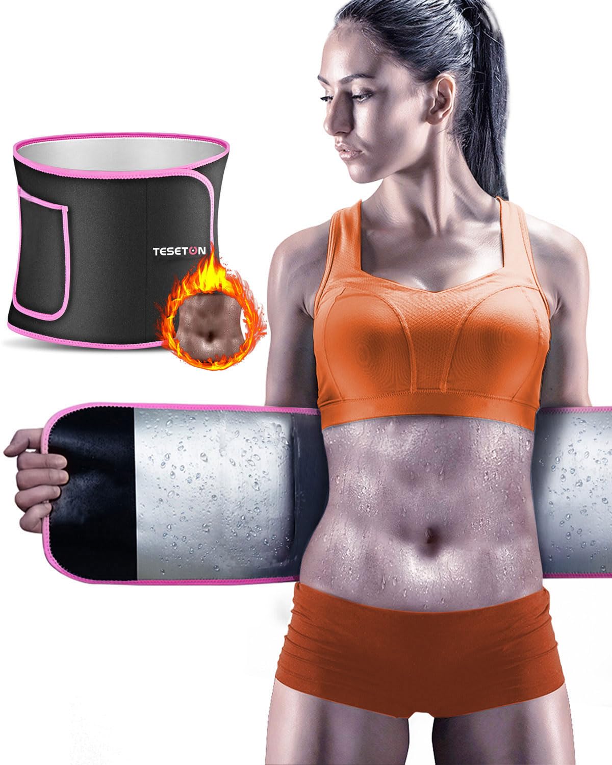 TESETON Waist Trainer Sweat Belt for Men Women 01 Pink S