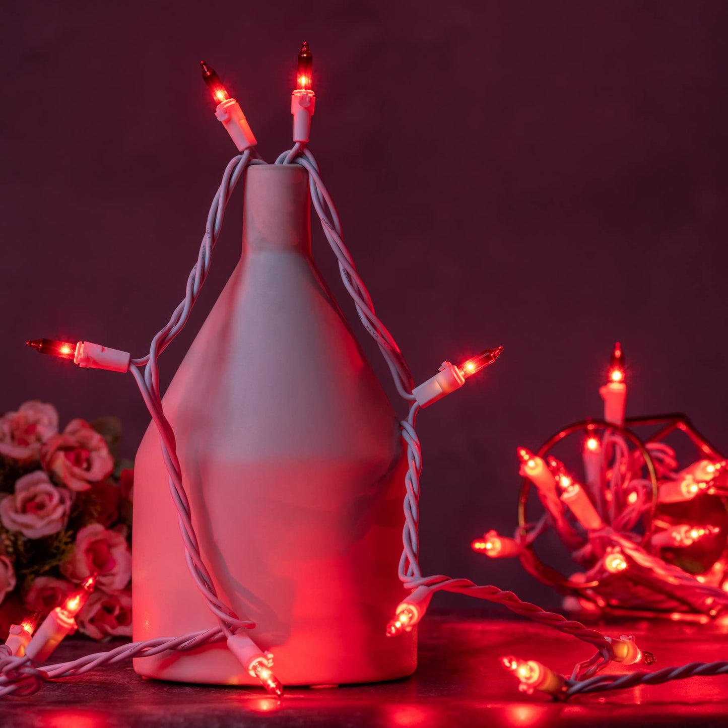 YULETIME 200 Red Christmas String Lights, 2-Set 33 ft 100 ct White Wire