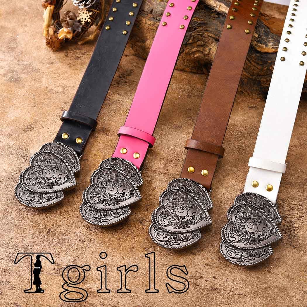 Tgirls Western Leather Belts for Women Men Heart Buckle Vintage Belt for Jeans Dress Cowgirl Cowboy Waist Belts (Brown)