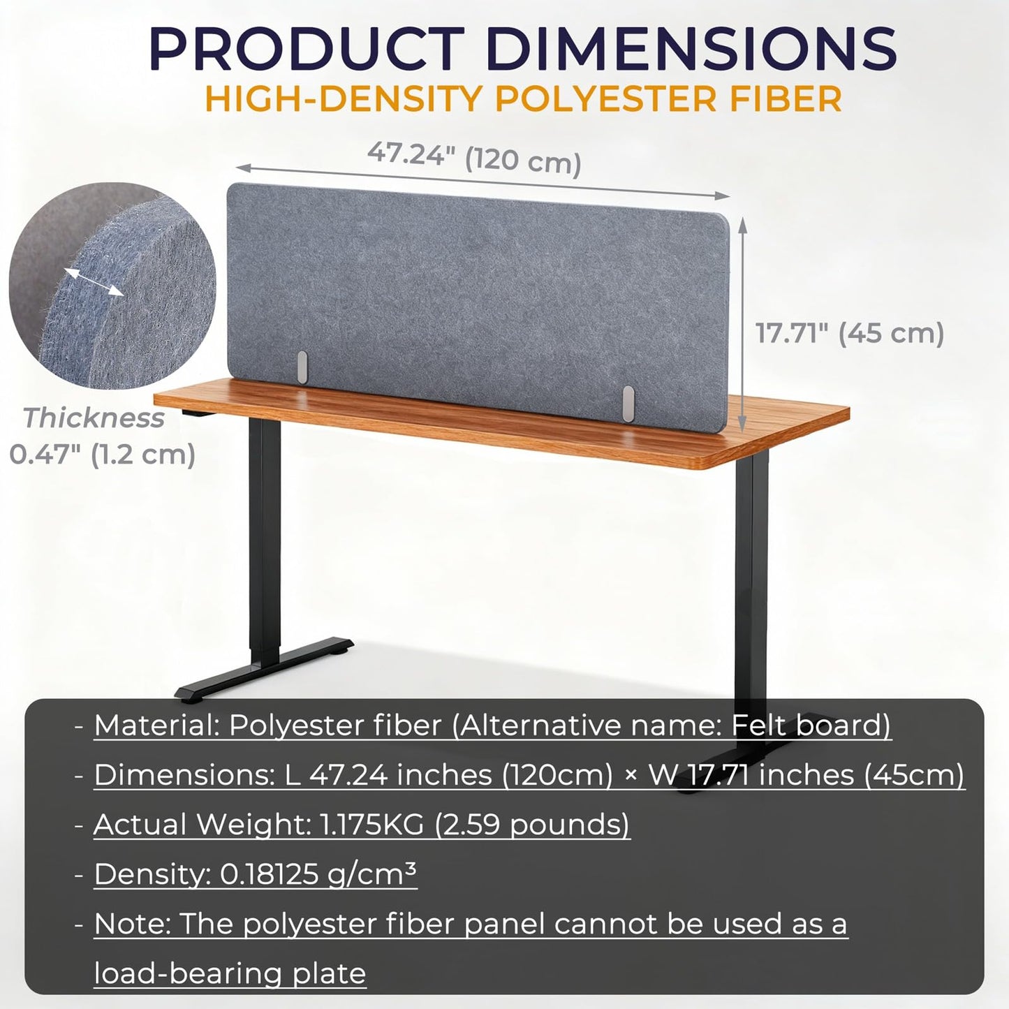 Vandebiao Clamp-On Desk Divider, 48 x 18 Inch Desktop Privacy Partition Panel for Office and Home Workspace - Gray