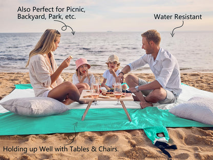 WEKAPO Beach Blanket - Sandproof Waterproof Extra Large Beach Mat | Oversized Sand-Free Lightweight Quick-Drying | Beach Vacation Essentials with Stakes & Corner Pockets (Turquoise, 7x7 FT)