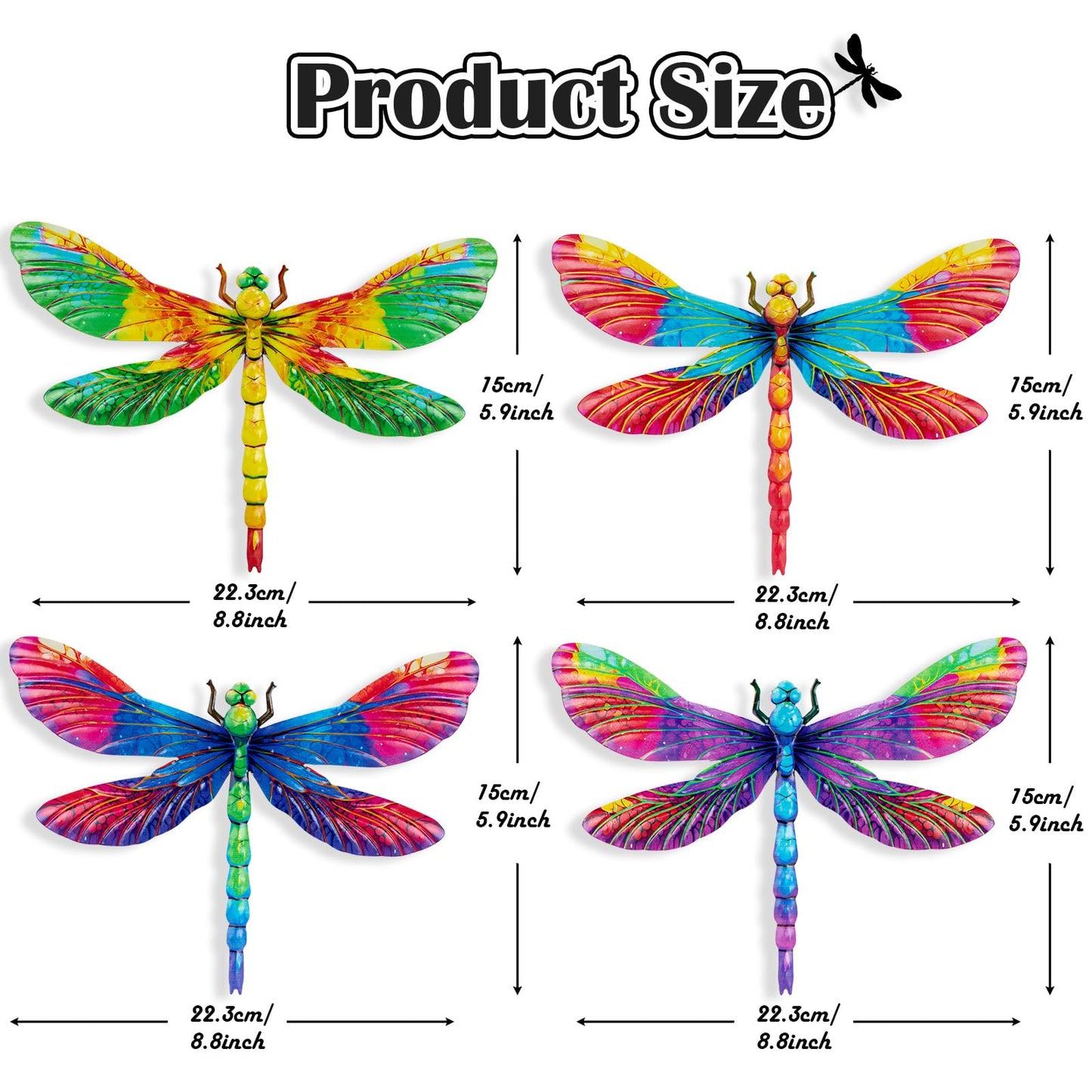 SUNREEK Metal Dragonfly Wall Decor, 9 Inches Dragonfly Outdoor Wall Art for Fence Garden Yard Patio Decorations