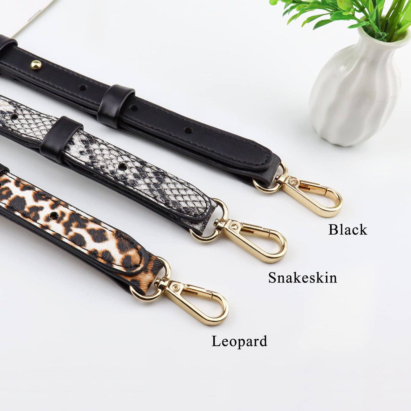 BEAULEGAN Wide Purse Strap Replacement - Microfiber Leather - 51 Inch Long Adjustable for Crossbody Shoulder Bag, Black/Gold