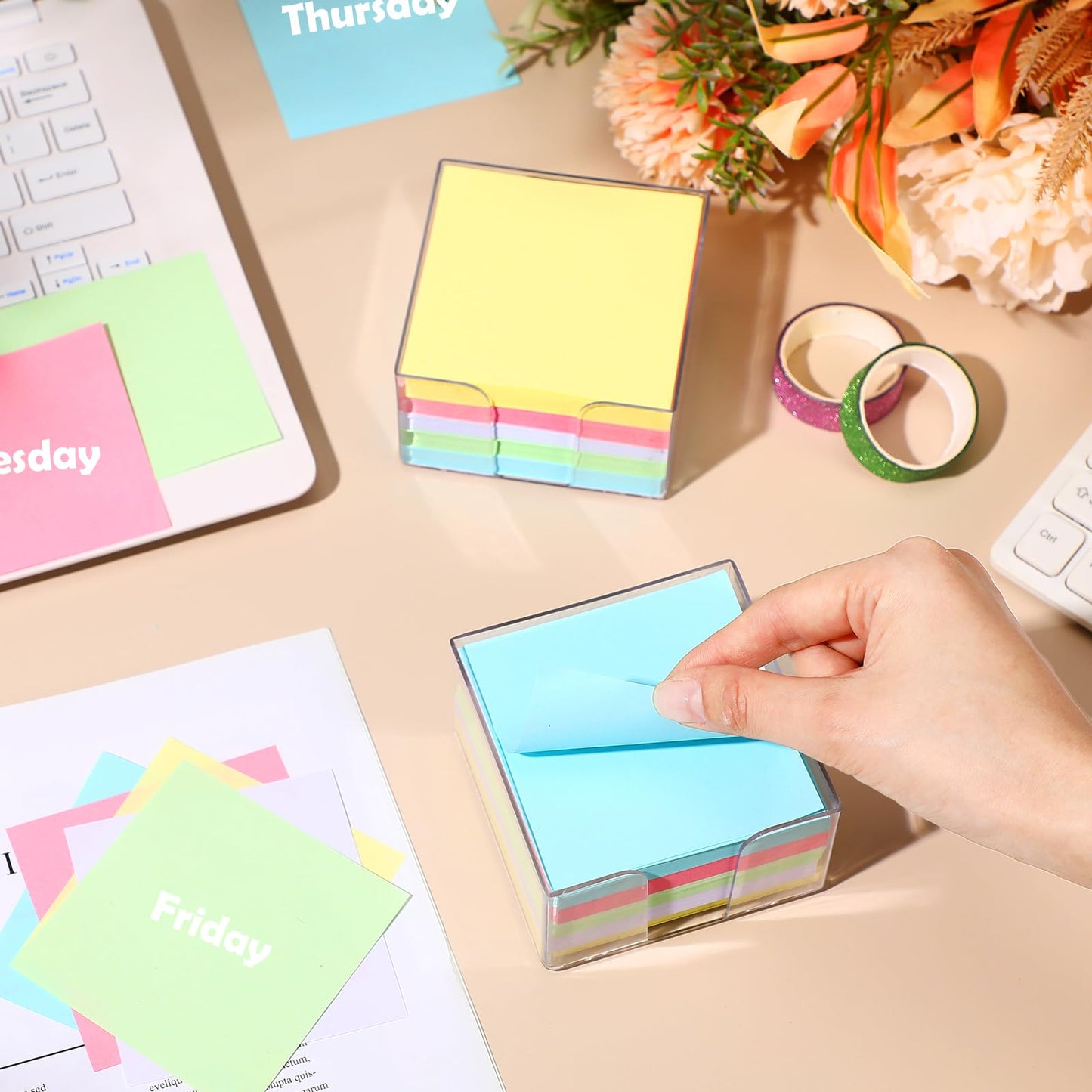 Resurhang 1000 Pieces Small Note Pad 3.4 Inch x 3.4 Inch Square Memo Cube Refill Memo Pads with Cube Non Sticky Mini Paper Reminders Office Writing Supplies Crafts(Pastel Colors)