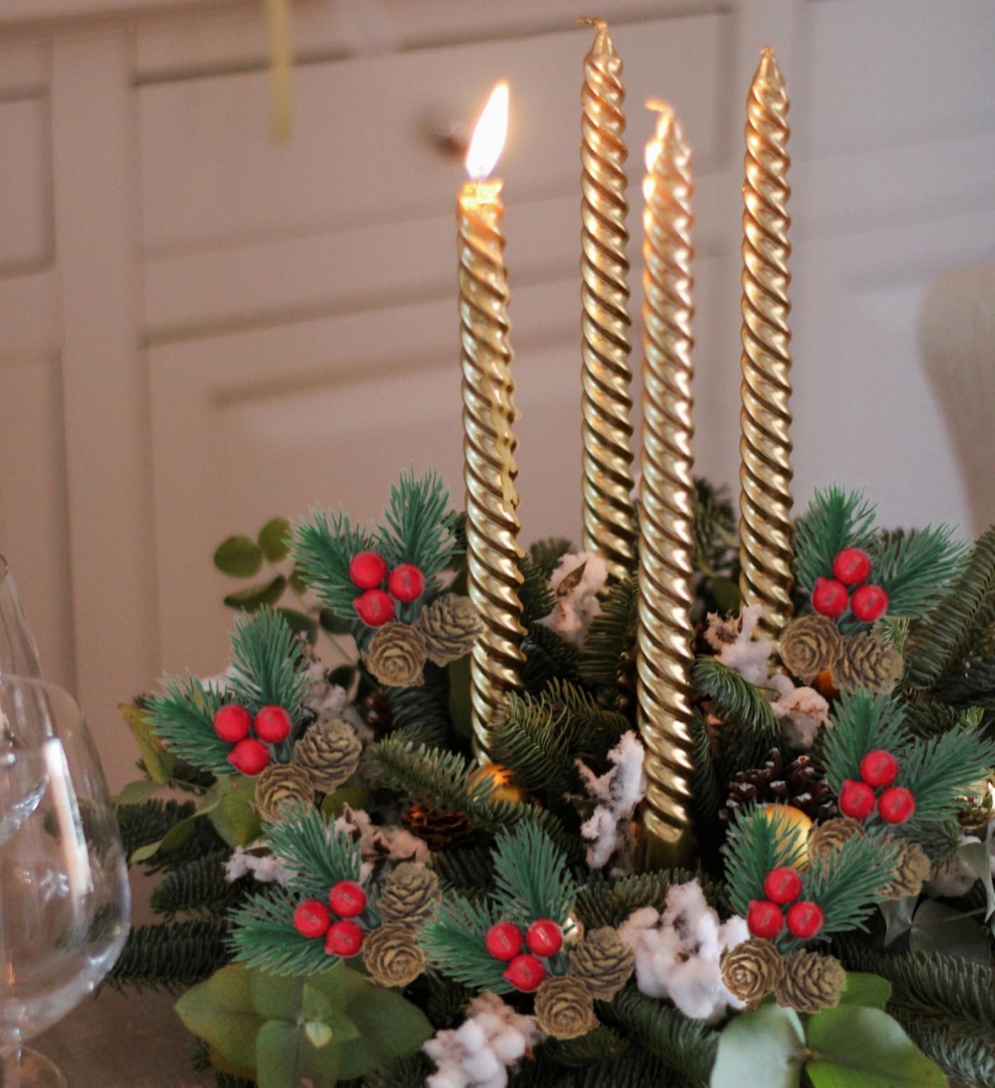 YGbridge Christmas Floral Picks, 50Pcs Pine Cone Holly Berry Stems for Crafts, Artificial Christmas Picks and Sprays, Red Berry Branches Greenery for Christmas Home Decor, Garland, Wreath (50)