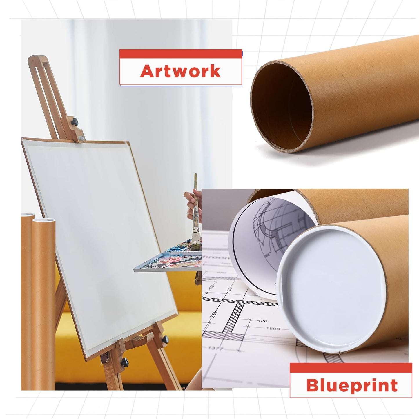 Dunzoom 2 Pack 4 x 36 Inch Mailing Tubes 0.12" Thick Kraft Paper Poster Tube with Plastic Caps for Mailing Storing Rolled Goods Storage of Art Craft Document