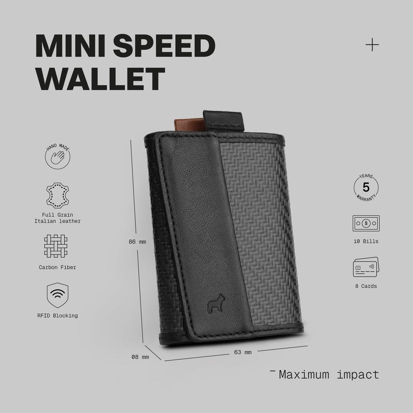 The Frenchie Co. - Speed Wallet Mini - Ultra-Slim RFID Card Holder - Minimalist Front Pocket Wallet for Men & Women - Carbon Fiber & Full-Grain Italian Leather