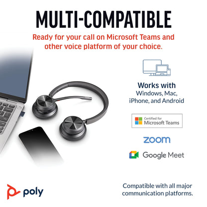 Poly Voyager 4320 UC Wireless Headset & Charge Stand (Plantronics) - Stereo Headphones w/Noise-Canceling Boom Mic - Connect PC/Mac/Mobile via Bluetooth-Works w/Teams (Certified), Zoom-Amazon Exclusive