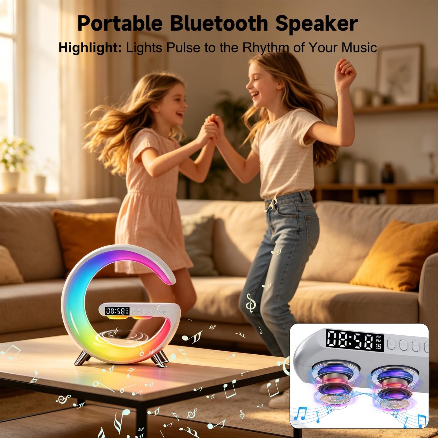 Smart LED Table Lamp with Bluetooth Speaker, Fast Wireless Charger, RGB Night Light, Sunrise Alarm Clock & App Control Bedside Atmosphere Lamp for Bedroom Office Home Decor, Teen Girls Boys Gifts
