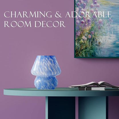 Mushroom Lamp Table Lamp for Bedroom,Desk Bedside Small Lamps for Living Room Night Stands,Mushroom Decor Cute Mini Modern Mid Century Lamps,Unique Aesthetic Home Living Room Decor(Ocean Blue)