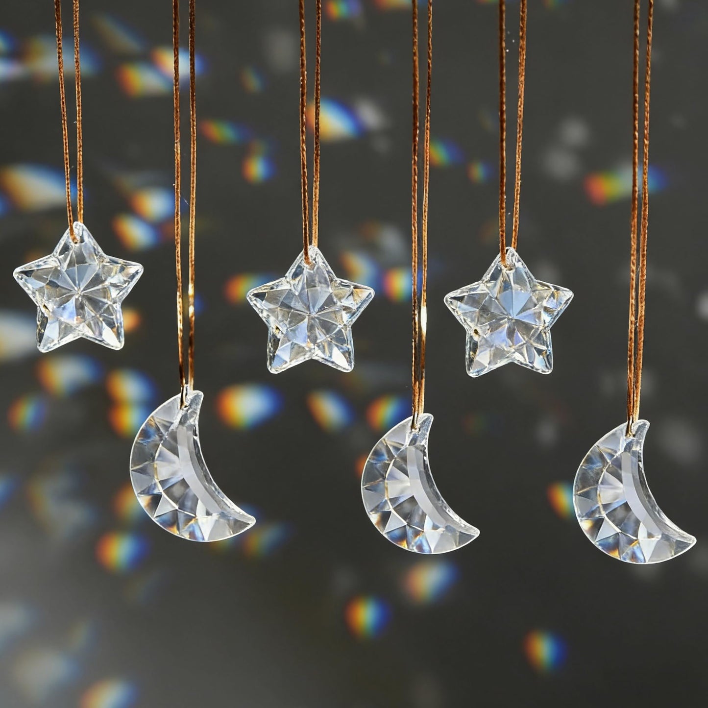 LOULIQIGIFT 12pcs Glass Star and Moon Ornaments Clear Hanging Crystal Prisms Ornaments for Chandelier Parts Home Office Window Decor for Mother's Day Birthday Party