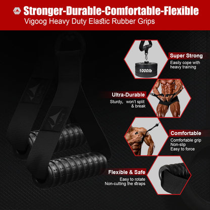 Vigoog Heavy Duty Gym Workout Handle Attachments - Powerful, Comfortable & Anti-Slip Rubber Exercise Grips for Cable Machines, Pulley Systems and Other Fitness Equipments