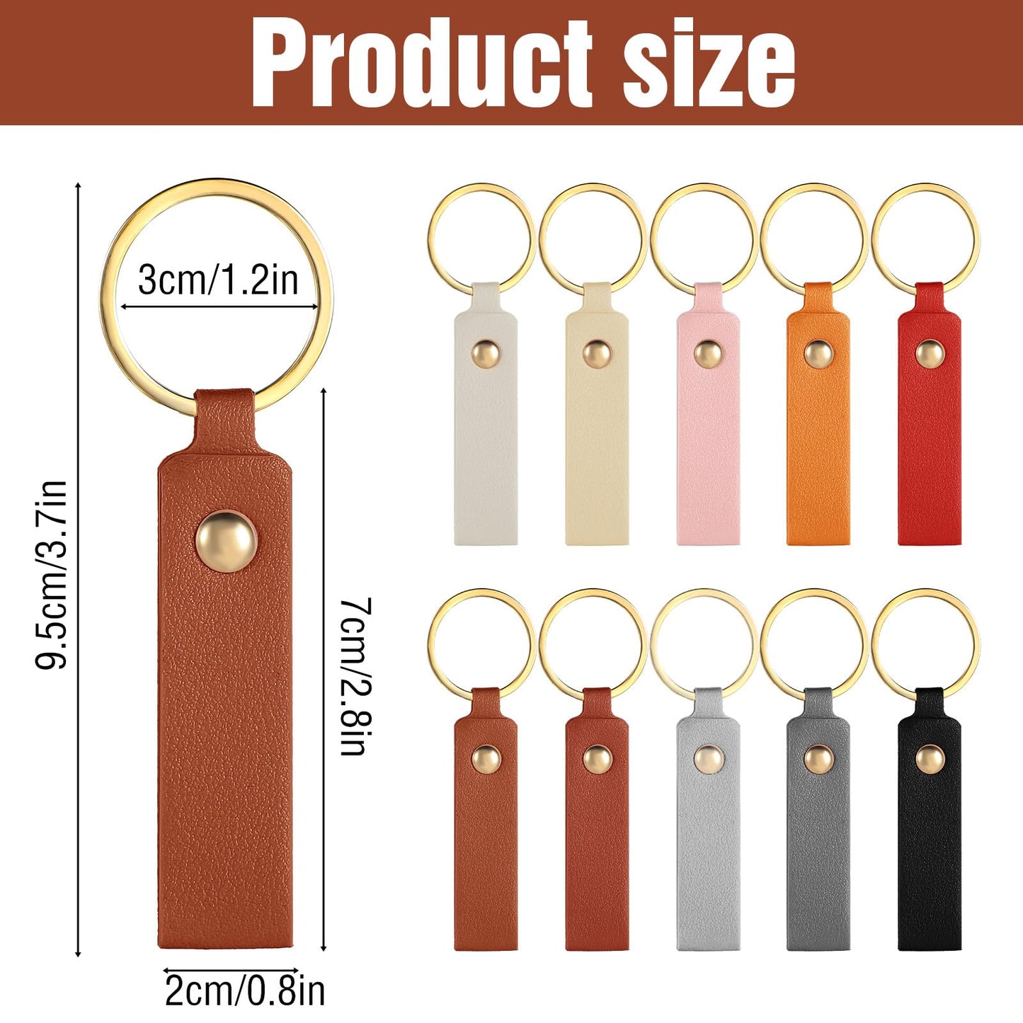 LIQWEI 100 Pcs PU Leather Keychain, Rectangular PU Leather Key Fob Kit, Laser Engraving Key Chain with Keychain Rings for DIY Keychains Craft Birthday Gift Men Women