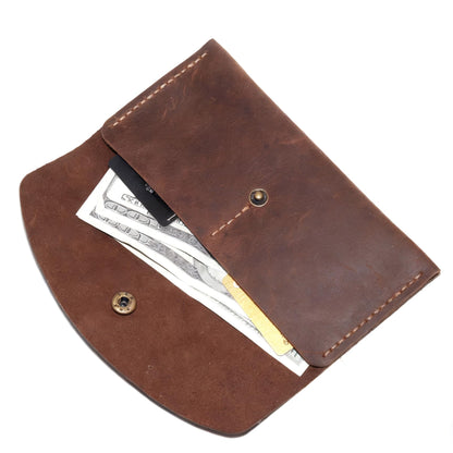 Handmade Crazy Horse Genuine Leather Envelope Wallet, Card Holder with 2 Card Slots Vintage Slim Hand-Stitched Wallet