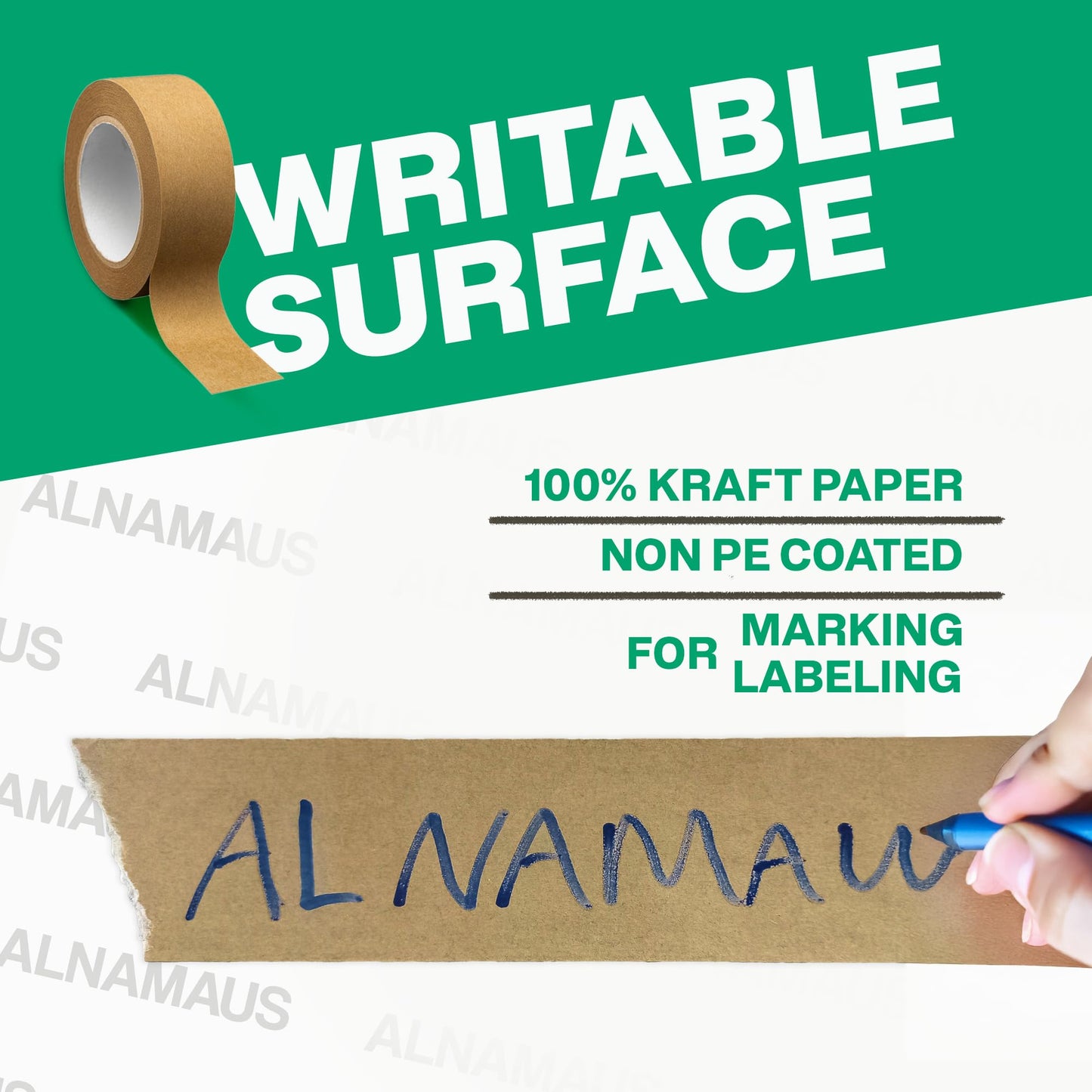ALNAMAUS 6 Rolls 2 Inch 58 Yards Each (174 ft) Brown Kraft Paper Packing Tape, Heavy Duty, Writable & Hand-Tearable, Eco-Friendly, Great for Moving Boxes, Masking, Sealing & Frame Painting